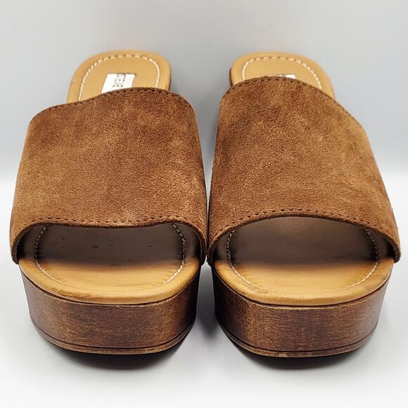 Steve Madden Fran Brown Leather Suede Wooden Platform Sandals Women's Size 10 - Picture 5 of 10